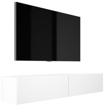 3E 3xE living.com Meuble TV Suspendu, D : L : 170 cm, H : 34 cm, P : 32 cm, Blanc Mat