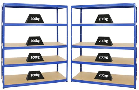 PROREGAL Mega Deal 2er-Set Schwerlastregale Giant Elephant 180x150x60cm mit 5 Ebenen Fachlast 200kg Blau, Kellerregal, Steckregal, Garagenregal, Lagerregal