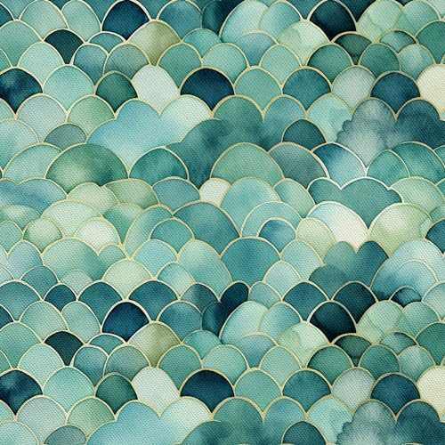 HEKO PANELS Stoff Oxford Wasserdichte Meterware Canvas-Stoff Polyester Nähstoff Dekostoffe Handwerken Wasserabweisend Blickdicht Schuppen Muster Aquarell Wasserfarbe 2 Meter 155 x 200 cm DX2439