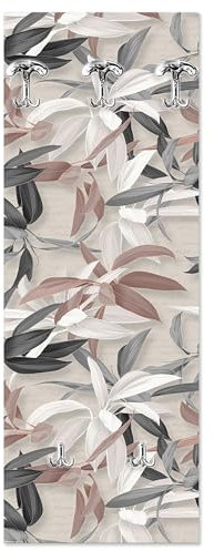 Lupia - Appendiabiti da Parete Tema Foglie Leaves Mix, Design Unico, 5 Ganci Versatili, Facile Montaggio, Adatto per Casa e Ufficio, Realizzato in Italia, 46x125 cm, Attaccapanni Moderno in Legno