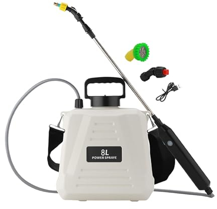 AWHAO Pulverizadores de Bomba Eléctrica, Pulverizador de Jardín, Varillas Telescópicas, Pulverizador de Riego para Interiores y Exteriores, 8L Blanco