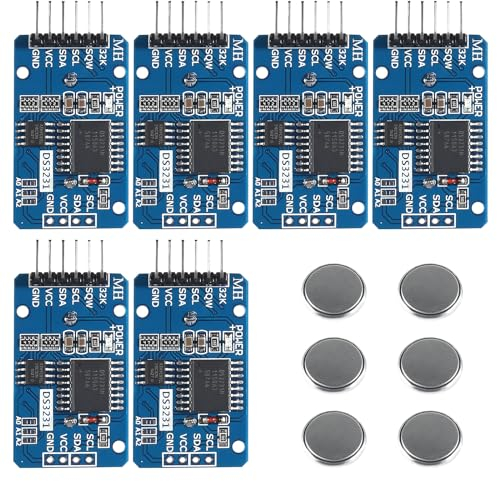 APKLVSR Real-Time Clock RTC Module Compatible with DS3231 I2C Real Time Clock, Clock Module I2C RTC Module for Arduino and Raspberry Pi with Battery (Pack of 6)