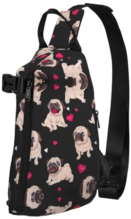 WURTON Rucksack mit niedlichem Mops-Aufdruck, leicht, verstellbar, Umhängetasche, Tagesrucksack für Damen und Herren, Niedlicher Mops, Einheitsgröße