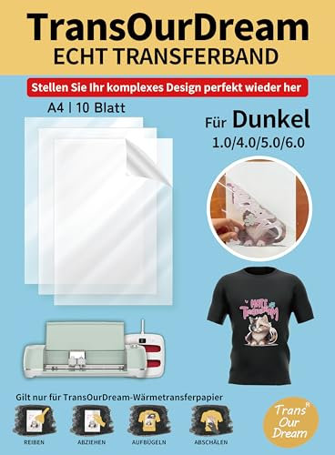 TransOurDream Transferklebeband für Inkjet Transferfolie, Transfertape (10 Blatt, A4), transparentes Transferband zum Aufbügeln für bedruckbares HTV-Vinyl (DE-Tape-10)
