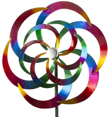 Windrad Windspiel Mehrfarbig aus Metall als Gartenstecker Höhe 183 cm ⌀ 60 cm