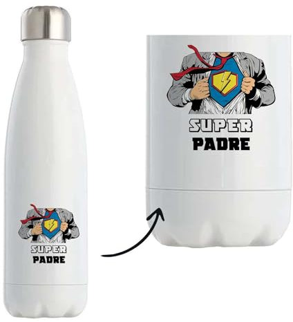 Bouteille isotherme Super Padre | Gourde Thermos Famille Papa Fête des Pères Cadeau Noël Anniversaire Homme