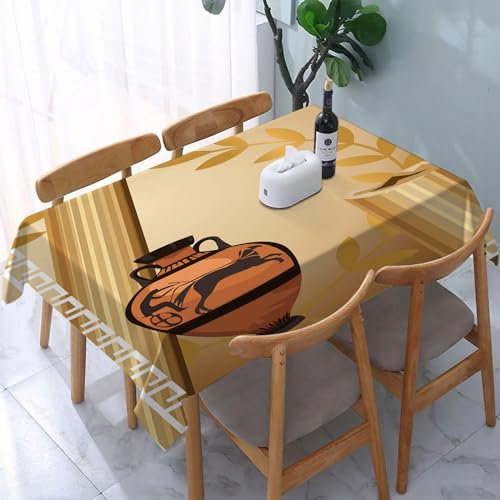 YOIUE Tischdecke Rechteckig Abwaschbar,Toga-Party, antike griechische Säulenvase, Olivenzweig, griechische Erbe-Ikonen, hellb,Table Cloth für Küche,Esstisch,Couchtisch,Parteien,Abendessen137 x 183 cm