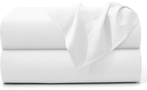 MOONLIGHT20015 Flat Sheets Double 100% Egyptian Cotton 2 Pack White Bed Sheet 200 Thread Count Hotel Quality Bedding - Breathable and Wrinkle Resistant Non Iron Top Sheet