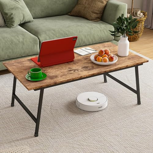 FOUBAM Tragbarer Couchtisch Rechteck,Stabiler Bodentisch,Klappbarer Niedriger Couchtisch,Wohnzimmertisch Kaffeetisch Sofatisch für Wohnzimmer,Beistelltisch einfacher Aufbau Metall,Vintagebraun