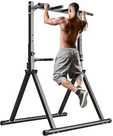 STACOO Vikbar pull up-stång, drag-up-station, krafttorn med triangulär struktur, multifunktionell dippstation för hemmagym 136 kg (300 lbs)