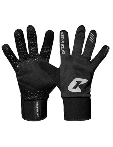 CATCH & KEEP Feldspielerhandschuhe - Wärmende Sporthandschuhe für Herbst und Winter mit starkem Grip - Fußballhandschuhe Herren und Damen - Auch für andere Sportarten - in Grau und Schwarz erhältlich