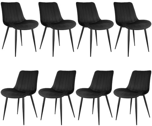 LEWE Esszimmerstühle, Stühle 8er Set, Samtstuhl Holland, Küchenstuhl, Komfort, Stabil, Einfach und Bequem, hautfreundlich, mit dickem Schaumstoff gepolstert - [Schwarz]