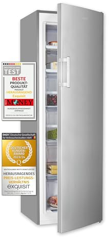 Exquisit® Congelador vertical capacidad de 204 L, congelador con tecnología No Frost, 6 compartimentos, congelación rápida, diseño moderno y compacto, Altura 170 cm. Color inoxlook