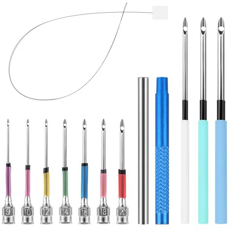 JSRQT 13 Pezzi Punch Needle Kit Completo Fai Da Te Punch Cuciture Tool Punzonatura per Cucito Regolabili Aghi per Cucire a Mano per Lavori Di Cucito Ago Magico per Ricamo Ricamo ad Ago 7 Taglie