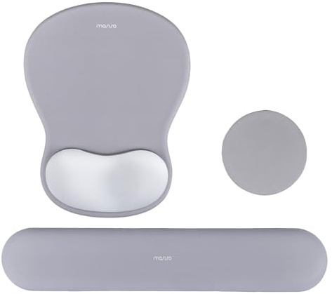 MOSISO Wrist Rest Support for Mouse Pad&Keyboard Set, Curved Ergonomic Mousepad&Coaster Non-Slip Base Home/Office Pain Relief&Easy Typing Cushion with Soft Cloth&Concave Memory Foam, Gray