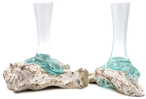 Molten Glass on Whitewash Wood Vase Medium Adorable Home Decoration