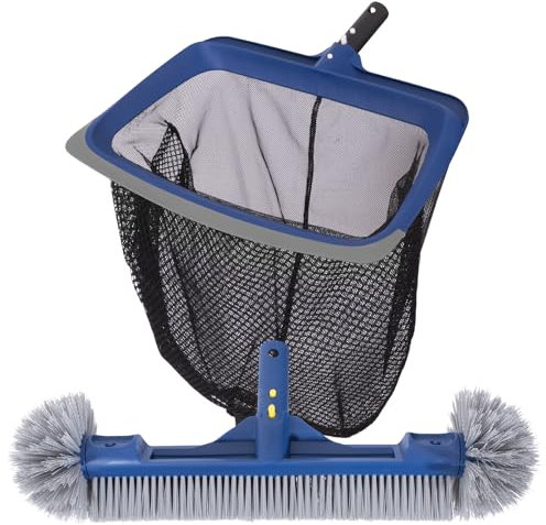 POOLAZA Pool-Reinigungsset, feinmaschiges Pool-Skimmer-Netz & Pool-Bürste mit runden Enden zum Reinigen, Pool-Netz mit stabilem Rahmen&45cm Bürste mit integriertem Griff Passend für Standard-Stange