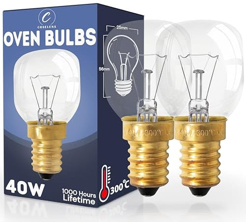Coselena 40W Pygmy Oven Bulb – Pack of 2 SES E14 Small Edison Screw – Warm White Incandescent Oven Light Bulb – Heat Resistant Halogen Bulbs