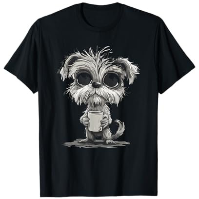 Petit Chien Mignon Avec Tasse De Café T-Shirt