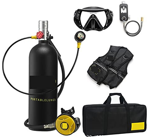 EDEDE Équipement de plongée, 2L Plongée Snorkeling Équipement Plongée Réservoir D'oxygène Plongée Manomètre Résiduel pour la plongée(Silverhead in Black Bottle)