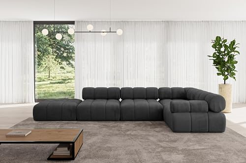 ALTDECOR Modulares Sofa Ecksofa in L-Form Corner modular Sofa Eckcouch Couch Wohnlandschaft Cauchsofa Polstersofa Felto-L2-380x190x70 cm Schwarz