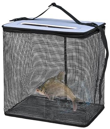 Ocastuted Angelkorb für gefangene Fische – großer schwimmender Angelkorb, Netznetz, kompakte Halterung für Krabben, Kajak, Boot, Camping, Outdoor-Aktivitäten