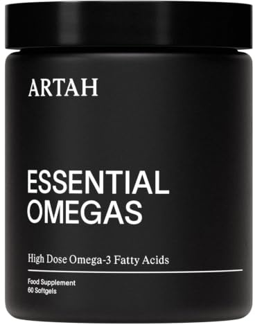 ARTAH Essential Omega-3 Fish Oil, Unflavoured, 60 Softgels | 30 Day Supply. Supports heart & brain health, Friends of the Sea Certified, high strength EPA 100mg and DHA 500mg