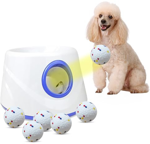 Automatischer Ballwerfer für Hunde, Ballwerfer für Hunde, mit 3 Startdistanzen, 6 - 5,8 cm, ETPU-Tennisbälle, interaktives Hundespielzeug für drinnen und draußen, Ballwerfer für kleine und mittelgroße