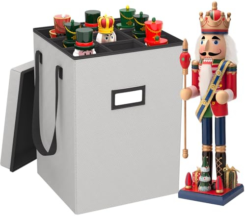 VERONLY Boîte de rangement pour décoration de Noël – Casse-noisettes et figurines – jusqu'à 40,6 cm – avec séparateurs réglables (convient également pour les armoires de sapin de Noël) (gris)