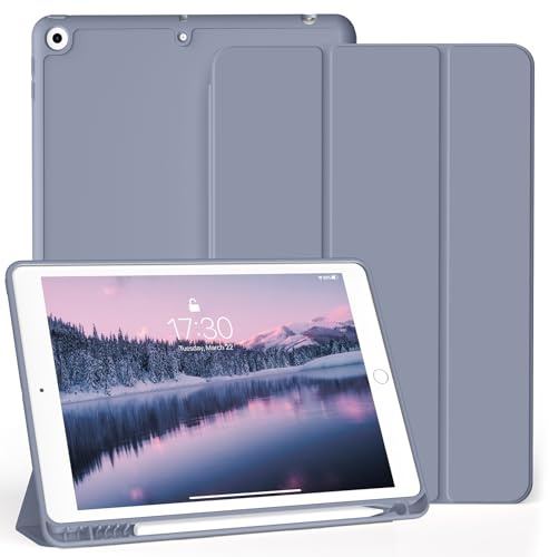 BQDIYOO Hülle für iPad 9,7 Zoll, ipad 6./5. Generation Hülle 2018/2017,Weiche Silikon Schutzhülle mit Stifthalter, Auto Schlafen/Wachen, Violett