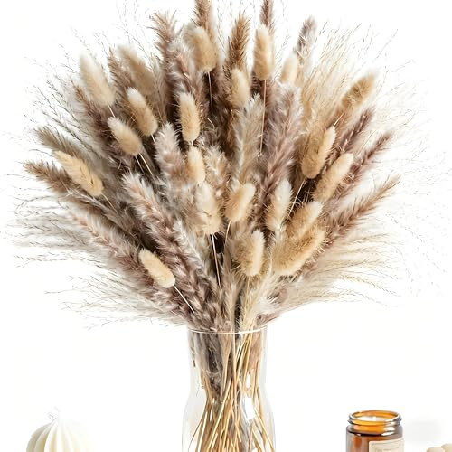 LOMIMOS Pampasgras Getrocknet Deko,95pcs Herbst Deko Innen 44cm Pampasgras Getrocknet im Boho Stil für Blumen Arrangements Heim Decor