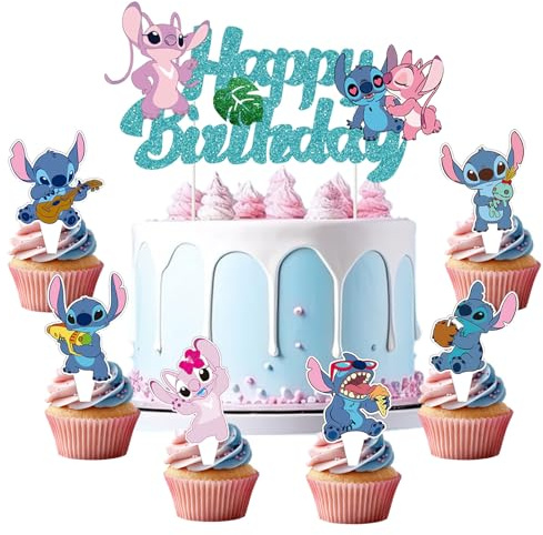 25 Stück Stitc Kuchen Deko, Tortendeko-Set – Geburtstagskerzen, Cake Topper, Deko-Figuren – Für Kuchen & Cupcakes