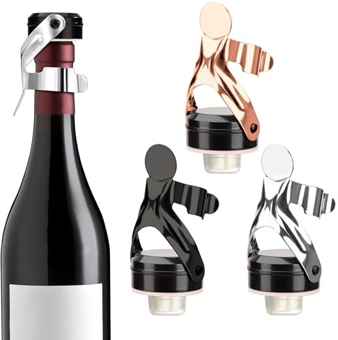Songella Tappi Bottiglie Vino in Acciaio Inossidabile Tappo Champagne 3 Pezzi Argento Rosa Oro Nero per Sigillare Vino Spumante Champagne