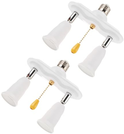 Veemoon 2Pcs E27 E26 Pull Chain Lamp Socket Base Plastic Holder with Threaded Screw-in Light Bulb Adapter for Table and Floor Lamps Home Lighting