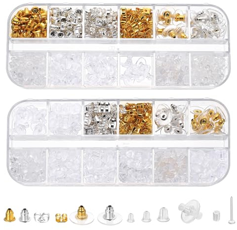 1119 Pièces Fermoir Boucles d'Oreilles Silicone, Fermoirs Attache Boucles d'Oreilless Silicone Transparent, Fermoire Bouchons d'oreilles de Sécurité Métal pour Bricolage Fabrication de Accessoires