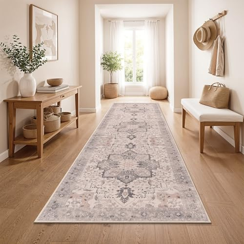 Paco Home Vintage Teppich Läufer Flur Waschbar & rutschfest, pflegeleicht, modernes Retro Design im Boho Stil, Beige 3, 80x150 cm