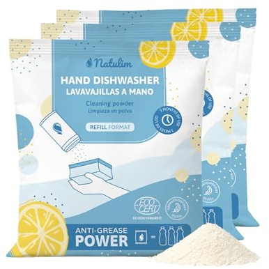 Natulim Lavavajillas a Mano – Detergente Concentrado para Platos y Vajilla – Elimina Grasa y Restos de Comida – Sobres de lavavajilla en polvo 250 Gr. (3 Pack)