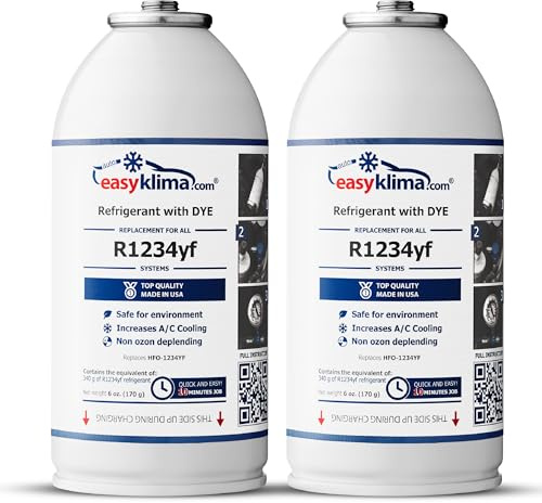 EasyKlima R1234yf Lot de 2 boîtes de réfrigérant de rechange avec DYE pour climatisation de voiture à partir de l'année de construction 2016 | Application rapide | Veltao de qualité professionnelle