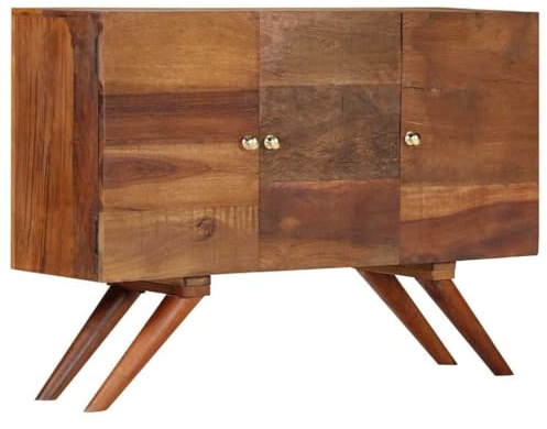 Foknhdi Sideboard 110 cm Altholz Massiv Braun Wohnzimmertisch mit Schubladen & Regal Gebrauchte Balken Optik Retro Vintage Industrial Stauraum Küche Flur Schlafzimmer