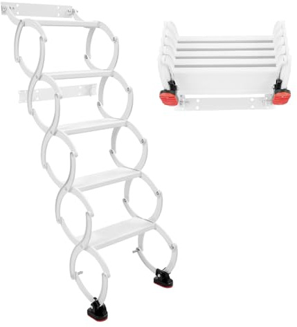 banborba Dachbodentreppe, 5 Stufen Wandmontierte Ausziehbare Klapptreppe, Wandmontierte Dachbodenleiter, rutschfesten Stufen Loftleiter, Teleskop-Stufenleitern, Tragkraft 200 kg
