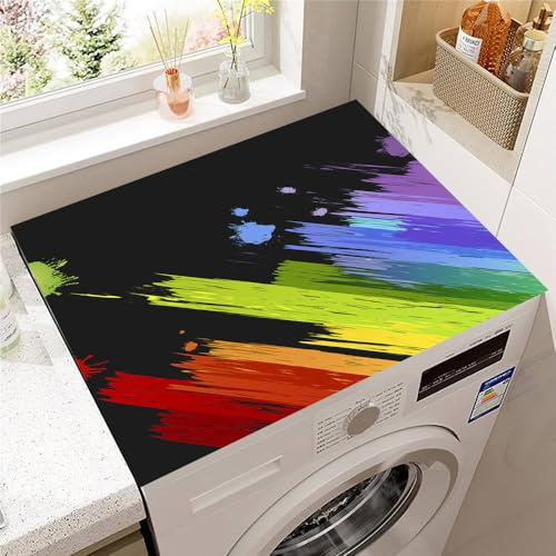 Hixingo Arcoíris 3D Cubre Lavadora Parte Superior, Funda Secadora Carga Superior, Protector Cubre Antideslizante para Lavadoras, Secadoras, Cocinas, Baños (Negro,30x40cm)