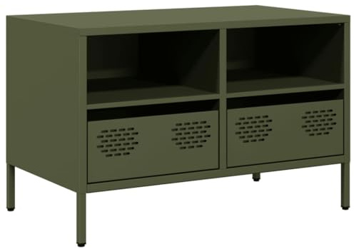 TEKGHUT TV Stand in Olive Green with Storage, Cold Rolled Steel TV Cabinet for Living Room or Bedroom, Dimensions 68x39x43.5 cm