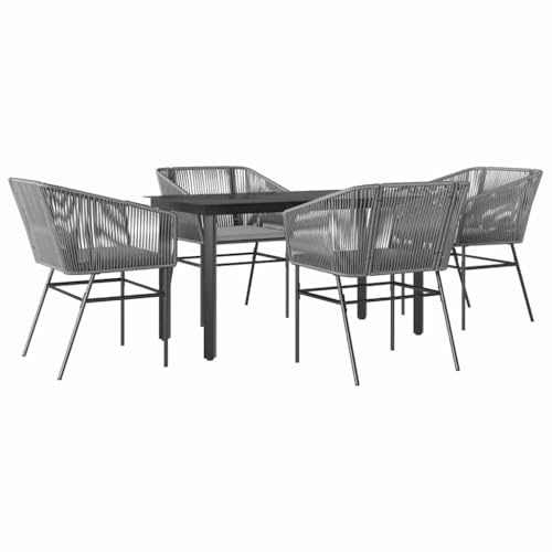PHGTYUK 5-TLG. Poly Rattan Gartenmöbel Set mit Kissen, graue Sitzgruppe für Terrasse mit Glasplatte, Esstischgruppe aus pulverbeschichtetem Stahl und PE-Rattan, abnehmbare Bezüge