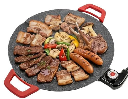 Griglia elettrica for interni antiaderente, griglie for interni elettriche senza fumo, piastra elettrica rotonda grande, griglie for barbecue coreane elettriche portatili, for bistecche(16 inch)