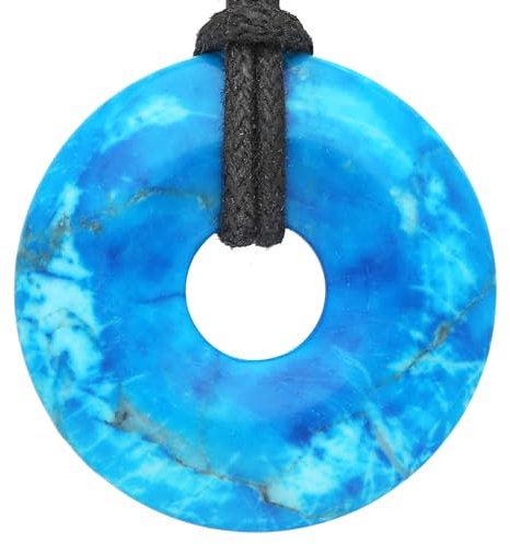 Lebensquelle Plus Edelstein Donut Ø 30 mm + Baumwollband | Naturstein Anhänger Halskette | Echte Heilsteinkette inkl. Band (Türkis Rec.)
