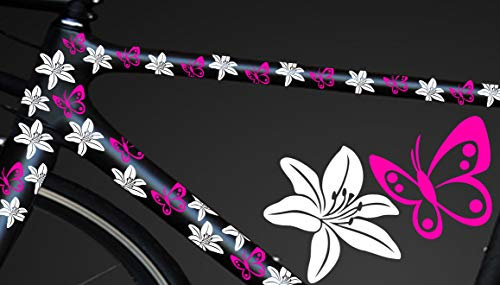 HR-WERBEDESIGN 24-teiliges Fahrrad Hibiscus Aufkleber Hibiskus Blumen Schmetterlinge BikeCyxyx