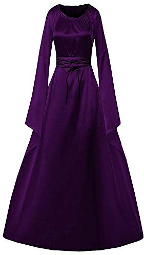 Vestito Cosplay Medievale da Donna Vittoriano Abito da Sera Lungo retrò Costume di Halloween Viola L