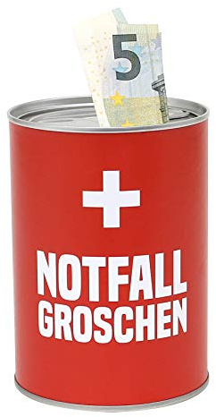 Metall-Spardose - Konservendose-Design - Motiv: Notfall-Groschen - Ø 8,6 cm x H 12 cm