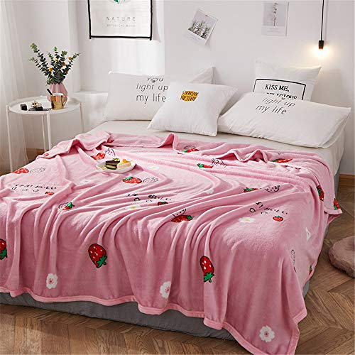 Morbuy Leichte Flanell Decke, Kuscheldecke hochwertige Flauschige Gewichtsdecke Feinste Tagesdecke Wohndecke Mikrofaserdecke Couch-Decke Reisedecke (180x200cm,Erdbeere)
