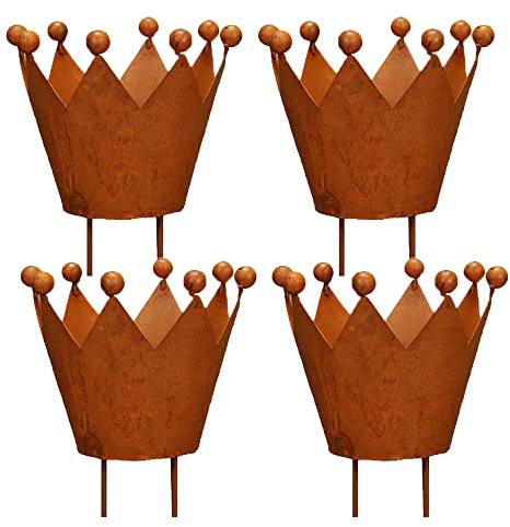 Teelichthalter für Adventskranz Krone 4er Set - Kerzenhalter mit Spieß D 5,5cm in rost antik
